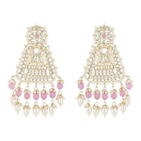 Etnico Gold Plated Traditional Kundan & Pearl Drop Dangle Earrings For Women (E2798Pu)