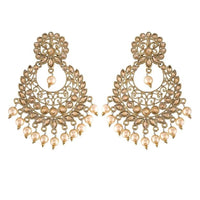 Etnico Gold Plated Traditional Kundan & Pearl Chandbali Earrings For Women (E2867FL)