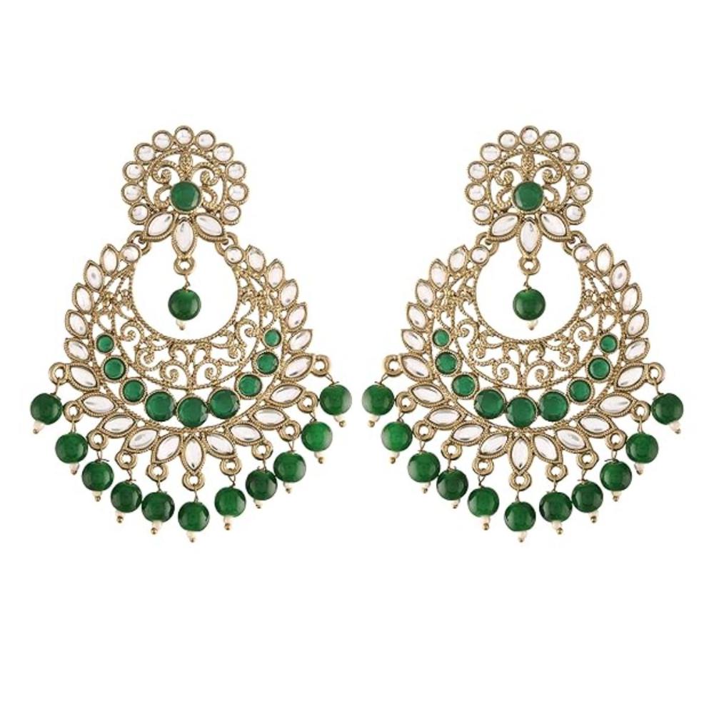 Etnico Gold Plated Traditional Kundan & Pearl Chandbali Earrings For Women (E2867G)