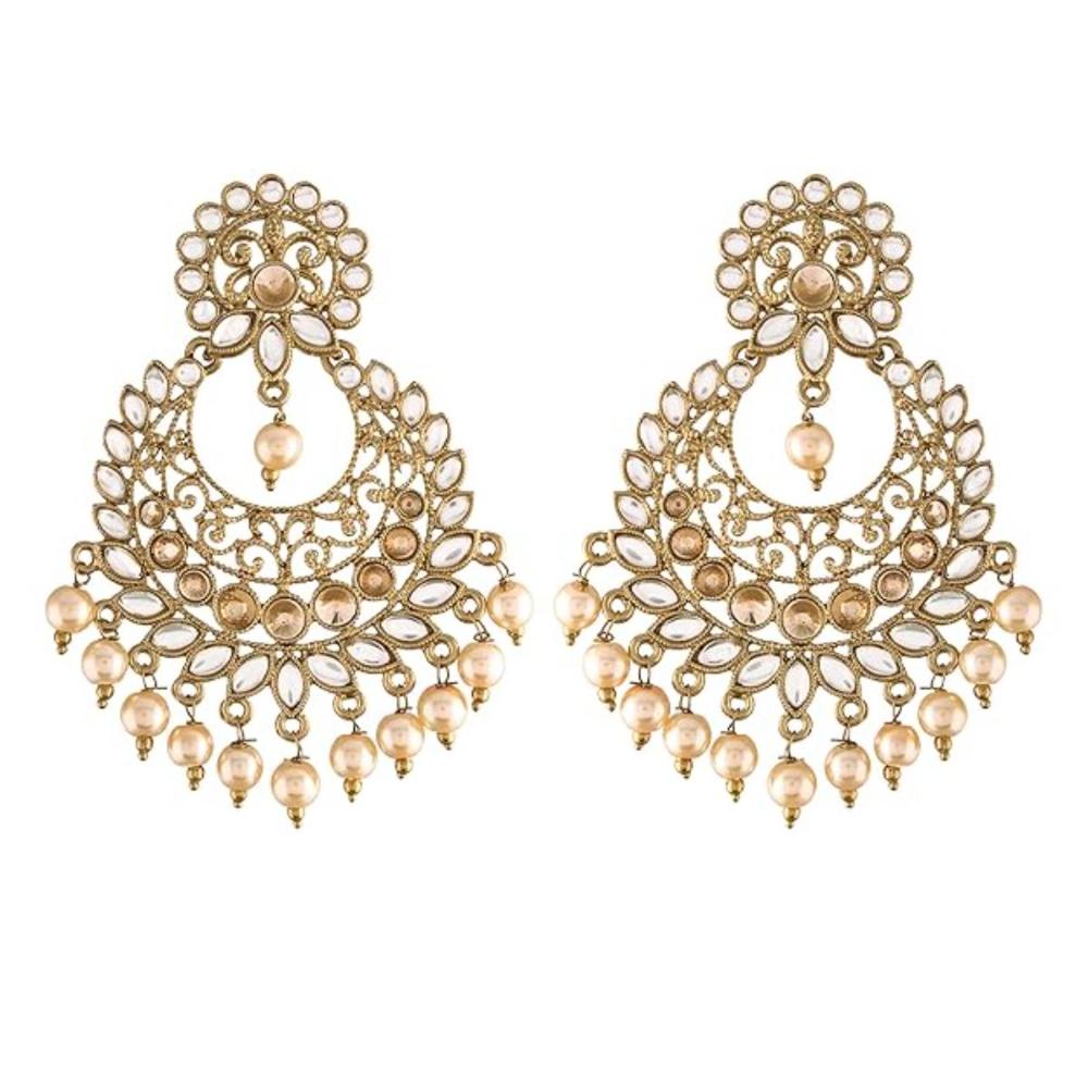 Etnico Gold Plated Traditional Kundan & Pearl Chandbali Earrings For Women (E2867W)