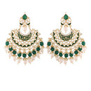 Etnico Gold Plated Intricately Designed Traditional Earrings Red Enamel Glided With Kundans & Pearls (E2900G)