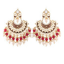 Etnico Women's 18K Gold Plated Intricately Designed Alloy Red Enamel Glided with Kundans and Pearls Traditional Earrings (E2900M)