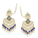 Etnico Women's 18K Gold Plated Intricately Designed Traditional Long Earrings Enamel Glided with Kundans & Pearls (E2903) Blue