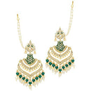 Etnico Women's 18K Gold Plated Intricately Designed Traditional Long Earrings Green Enamel Glided with Kundans & Pearls (E2903G)