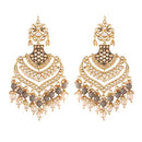 Etnico Women's 18K Gold Plated Intricately Designed Traditional Long Earrings Enamel Glided with Kundans & Pearls (E2903) Grey
