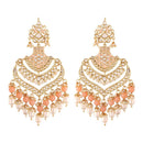 Etnico Women's 18K Gold Plated Intricately Designed Traditional Long Earrings Enamel Glided with Kundans & Pearls (E2903) Peach
