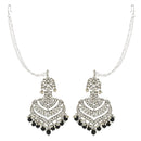 Etnico Ethnic Silver Plated Kundan Meenakari Pearl Hanging With Ear chain earrings for women/Girls (E2903ZB)