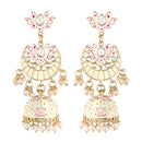 Etnico 18K Gold Plated Traditional Floral Kundan Studded Cream Meenakari Jhumka Earrings For Women (E2912Cr)