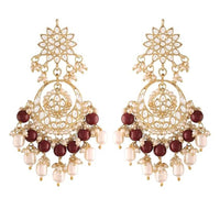 Etnico Gold Plated Traditional Kundan & Pearl Chandbali Earrings for Women (E2916M)