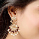 Etnico Gold Plated Traditional Kundan & Pearl Chandbali Earrings for Women (E2916M)