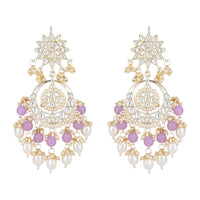 Etnico Gold Plated Traditional Kundan & Pearl Chandbali Earrings for Women (E2916Pu)
