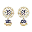 Etnico Gold Plated Traditional Meenakari Kundan & Pearl Jhumka Earring for Women (E2917Bl)