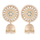 Etnico Gold Plated Traditional Meenakari Kundan & Pearl Jhumka Earring for Women (E2917CBL)