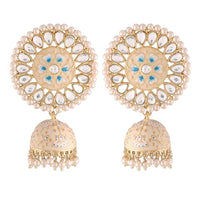 Etnico Gold Plated Traditional Meenakari Kundan & Pearl Jhumka Earring for Women (E2917CBL)