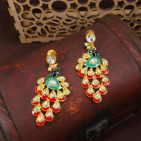 Etnico Gold Plated Meenakari Kundan Studded Peacock Design Dangle Earrings For Women (E2918R)