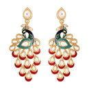 Etnico Gold Plated Meenakari Kundan Studded Peacock Design Dangle Earrings For Women (E2918R)