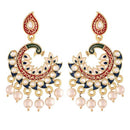 Etnico Gold Plated Meenakari Kundan Studded Peacock Design Dangle Earrings For Women (E2919Bl)