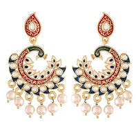 Etnico Gold Plated Meenakari Kundan Studded Peacock Design Dangle Earrings For Women (E2919Bl)