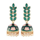 Etnico Gold Plated Meenakari Leaf Shaped Pearl Drop Jhumka Earrings For Women (E2922G)