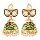 Etnico Gold Plated Meenakari Kundan & Pearl Drop Jhumka Earrings For Women (E2924G)