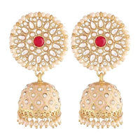 Etnico Gold Plated Meenakari Kundan & Pearl Drop Jhumka Earrings For Women (E2925Cr)