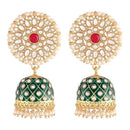 Etnico Gold Plated Meenakari Kundan & Pearl Drop Jhumka Earrings For Women (E2925Cr)