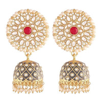 Etnico Gold Plated Meenakari Kundan & Pearl Drop Jhumka Earrings For Women (E2925Gr)