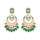 Etnico Gold Plated Traditional Meenakari Kundan & Pearl Dangle Chandbali Earrings For Women (E2926G)