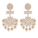 Etnico Gold Plated Kundan & Pearl Chandbali Earrings with Pear Earchain For Women (E2927W))