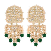 Etnico Gold Plated Kundan & Pearl Drop Dangle Earrings for Women (E2944G)