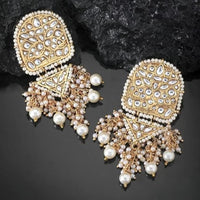 Etnico Gold Plated Kundan & Pearl Drop Dangle Earrings for Women (E2944W)