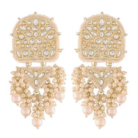 Etnico Gold Plated Kundan & Pearl Drop Dangle Earrings for Women (E2944W)