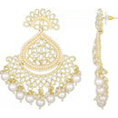 Etnico Gold Plated Traditional Handcrafted Kundan Earrings Adorned with Pearls for Women and Girls (E3015) (White)