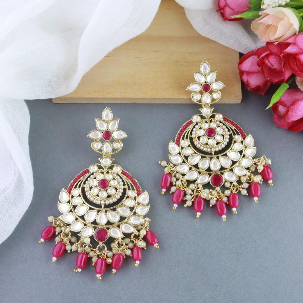 Etnico Gold Plated Traditional Kundan & Pearl Chandbali Earrings for Women (E3019Q)