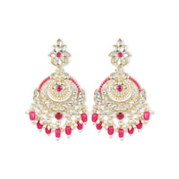 Etnico Gold Plated Traditional Kundan & Pearl Chandbali Earrings for Women (E3019Q)