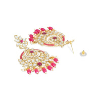 Etnico Gold Plated Traditional Kundan & Pearl Chandbali Earrings for Women (E3019Q)