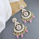 Etnico Gold Plated Traditional Kundan & Pearl Chandbali Earrings for Women (E3023Pi)