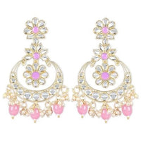 Etnico Gold Plated Traditional Kundan & Pearl Chandbali Earrings for Women (E3023Pi)