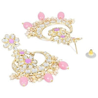 Etnico Gold Plated Traditional Kundan & Pearl Chandbali Earrings for Women (E3023Pi)