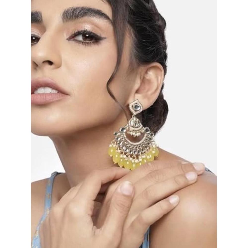 Etnico Gold Plated Traditional Kundan & Pearl Chandbali Earrings for Women (E3025Y)