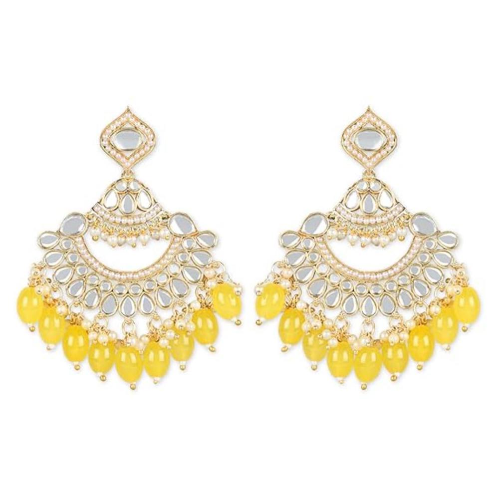 Etnico Gold Plated Traditional Kundan & Pearl Chandbali Earrings for Women (E3025Y)