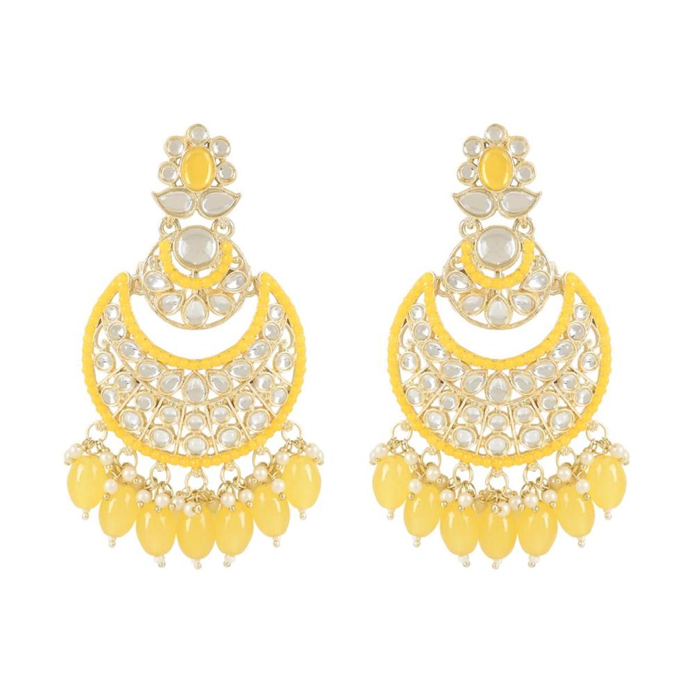 Etnico Gold Plated Traditional Meenakari Kundans & Pearls Chandbali Earrings For Women (E3027Y)