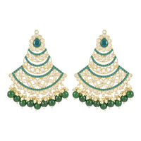 Etnico Gold Plated Traditional Meenakari Kundans & Pearls Chandbali Earrings For Women (E3032G)