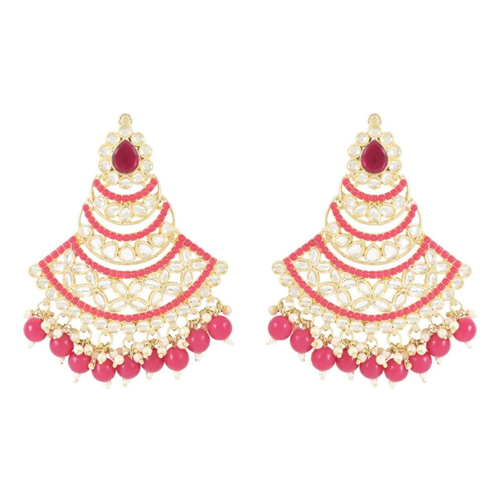 Etnico Gold Plated Traditional Meenakari Kundans & Pearls Chandbali Earrings For Women (E3032Q)