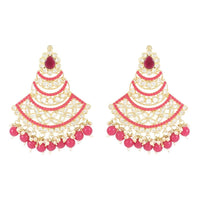 Etnico Gold Plated Traditional Meenakari Kundans & Pearls Chandbali Earrings For Women (E3032Q)