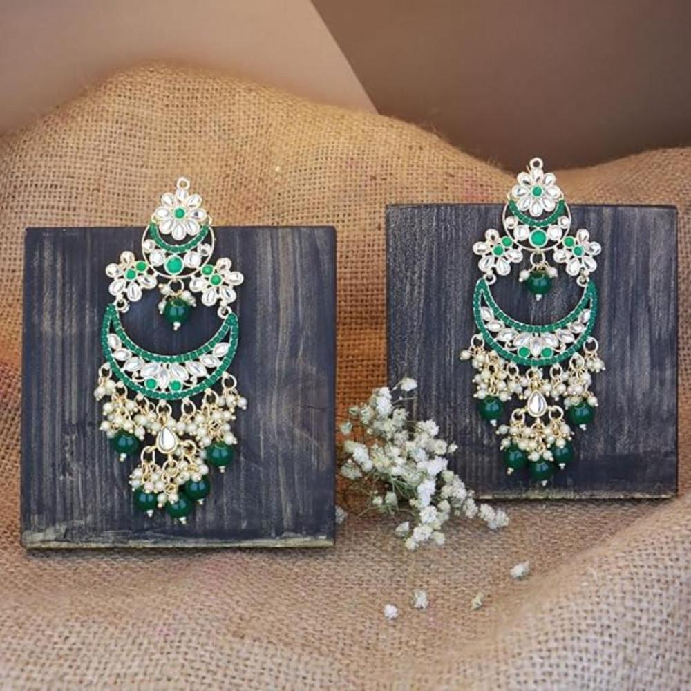 Etnico Gold Plated Traditional Handcrafted Pearl Kundan Beaded Chandbali Earrings for Women/Girls (E3054G)