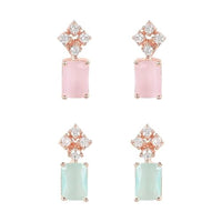Etnico Stylish Latest Fashion Rose Gold Plated Cubic Zirconia American Diamoand Combo of 2 Studs Earrings For Women/Girls (E3069Pi-Min)