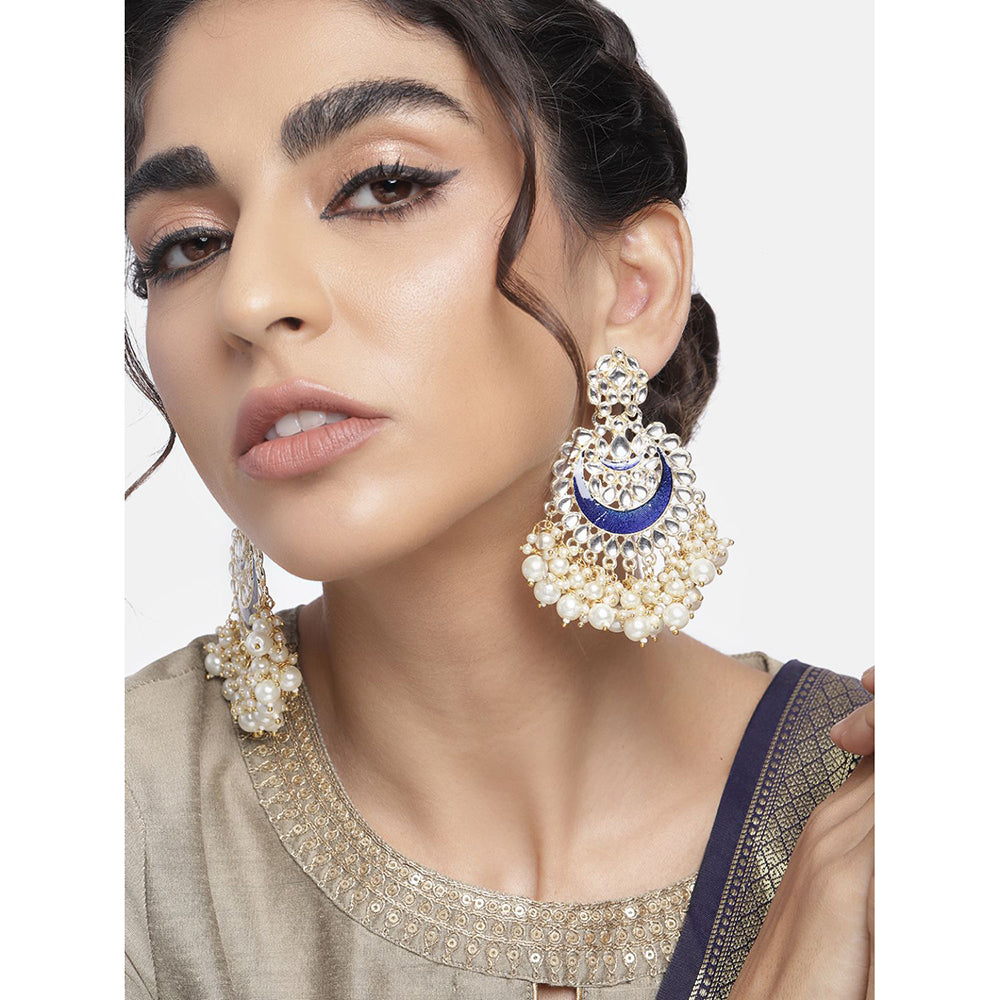 Etnico Gold Plated Intricately Designed Traditional Meenakari Chandbali Earrings Glided With Kundans & Pearls (E306Bl) For womens