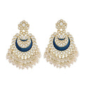 Etnico Gold Plated Intricately Designed Traditional Meenakari Chandbali Earrings Glided With Kundans & Pearls (E306Bl) For womens