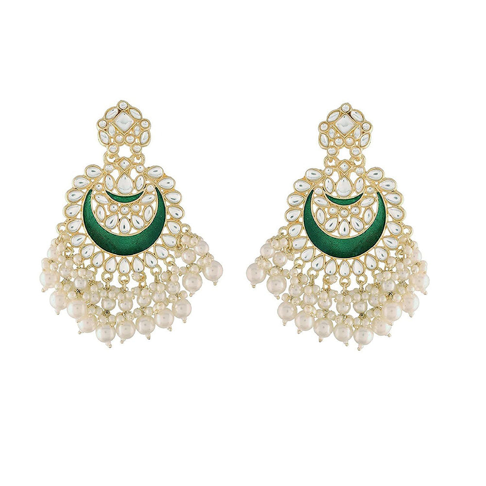 Etnico Gold Plated Intricately Designed Traditional Meenakari Chandbali Earrings Glided With Kundans & Pearls (E306G)